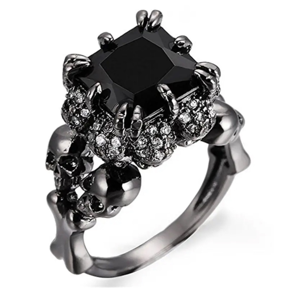 Black Cubic Zirconia Skull Ring